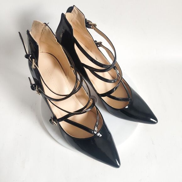 Marc Fisher Heels 7.5 M Black Strappy Patent Leather Sandals Danger Pointy Toe - Picture 7 of 10